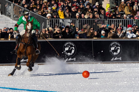 St. Moritz - January 29, 2023: Game actions at the Snow Polo World Cup St.Moritz 2023 finalsのeditorial素材