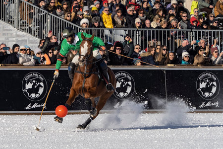 St. Moritz - January 29, 2023: Game actions at the Snow Polo World Cup St.Moritz 2023 finalsのeditorial素材
