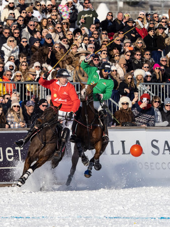 St. Moritz - January 29, 2023: Game actions at the Snow Polo World Cup St.Moritz 2023 finalsのeditorial素材