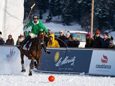 St. Moritz - January 29, 2023: Game actions at the Snow Polo World Cup St.Moritz 2023 finalsのeditorial素材