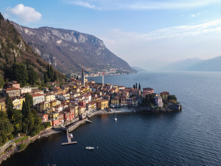 Aerial view of Varenna a village on Lake Comoの写真素材