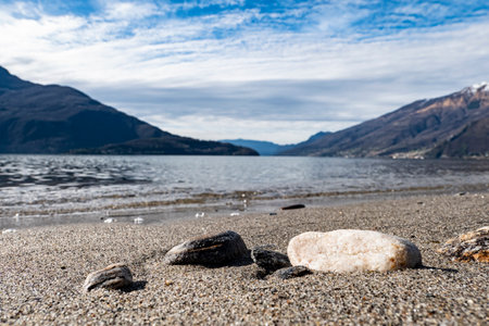Pebbles on a beach of Lake Comoの写真素材