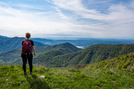 Female Mountaineer on Lake Como Alpsの写真素材