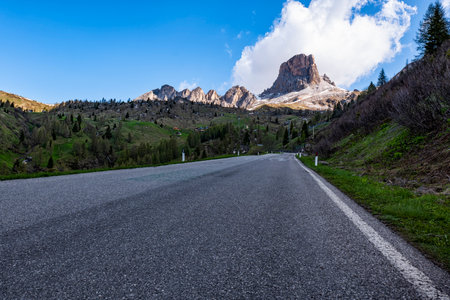 Alpine road in the Dolomitesの写真素材