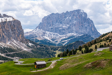 Landscape of Gardena Pass in the Dolomitesの写真素材