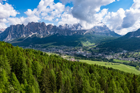 Landscape of Cortina D'Ampezzo village in the Dolomitesの写真素材