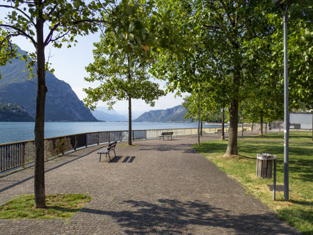 Lakeside of Lecco town in summerの写真素材
