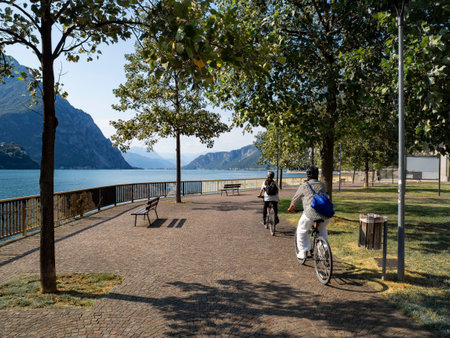 Lakeside of Lecco town in summerの写真素材