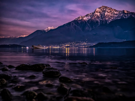 Sunset on Lake Como from Domaso coastlineの写真素材