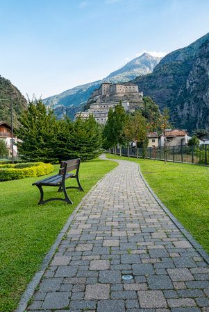 Bard fortress in the Italian Alpsの写真素材