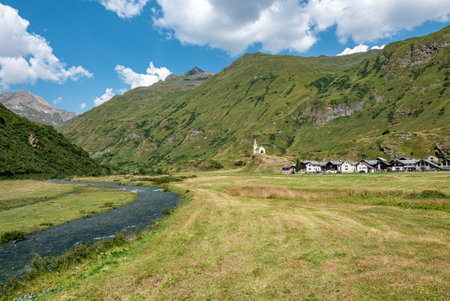 Riale village valley in the Italian Alpsの写真素材