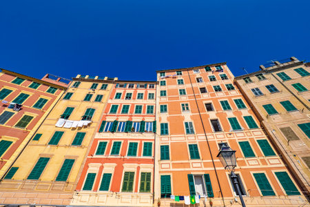 Colored facades of Camogli in Liguriaの写真素材