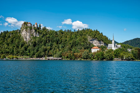 Landscape of Lake Bled in Sloveniaの写真素材