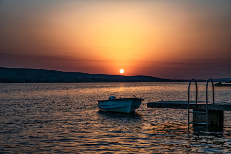 Sunset on the Adriatic sea in Coratiaの写真素材