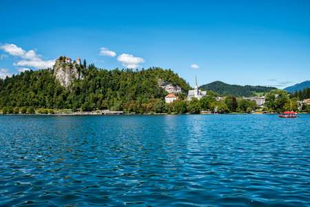 Landscape of Lake Bled in Sloveniaの写真素材
