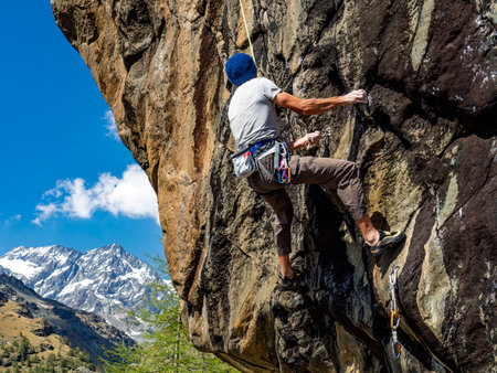 Climber on a mountain of the Italian Alpsの写真素材