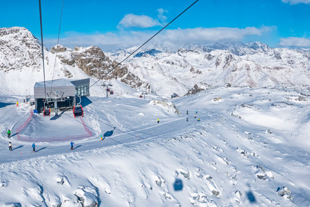 Cable car on Passo Tonale ski resortの写真素材
