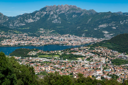 Landscape of Lecco Town from San Tomaso plainの写真素材