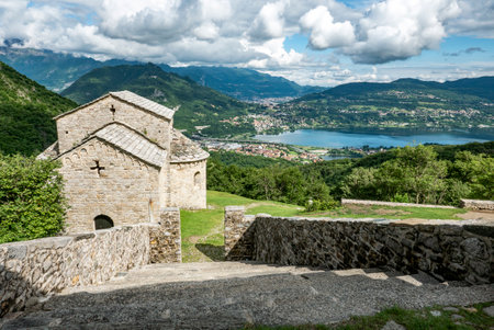 San Pietro al Monte Basilica in the prealps of Lake Comoの写真素材