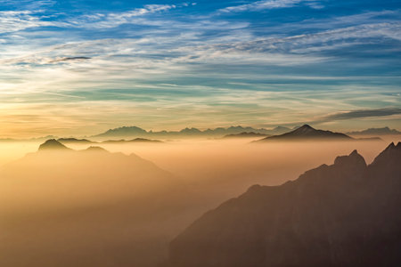 Sunset on the alps from Resegone mountainの写真素材