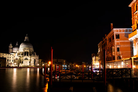 NIght scene in Venice Grand Canalの写真素材