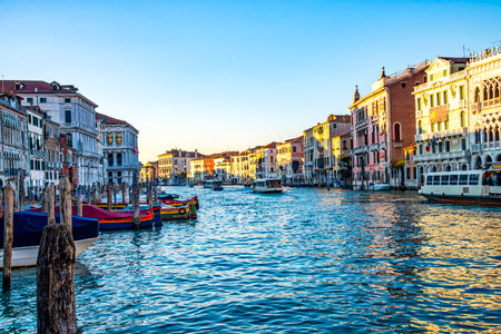 Sunset scene on the Grand Canal in Veniceの写真素材