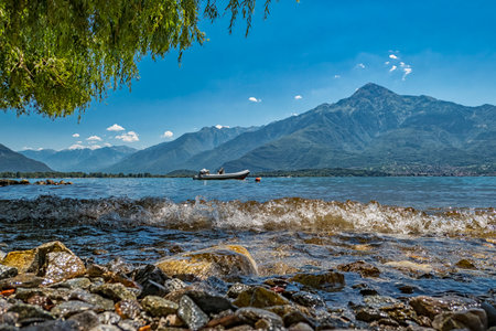 Landscape of a beach on Lake Comoの写真素材