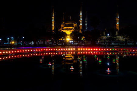 Night view of Blue Mosque in Istanbulの写真素材