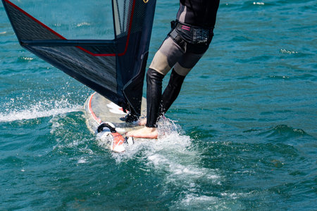 Detail of a windsurfing rideの写真素材