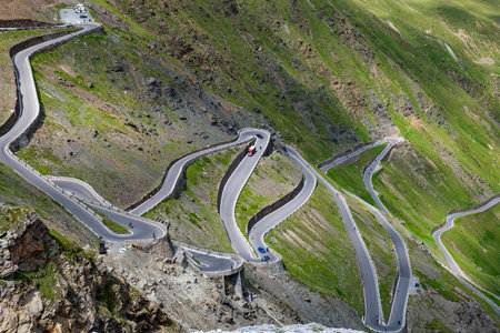 View of the road of the Stelvio Passの写真素材