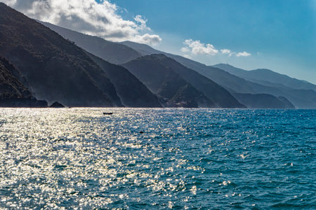Coastline of Cinque Terre National Park from Monterossoの写真素材