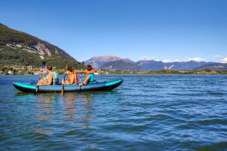 Canoeing scene on Lake Pusianoの写真素材