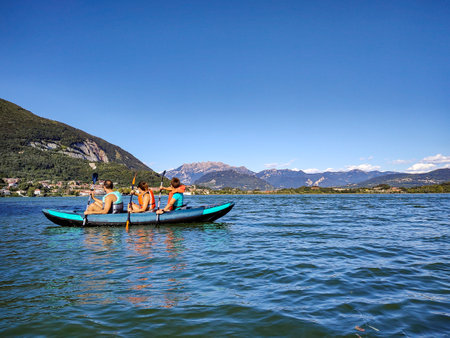 Canoeing scene on Lake Pusianoの写真素材