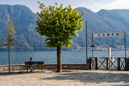Ferry dock in a village of Lake Como (the write Campo is the name of the village)の写真素材