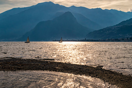 Sunset scene on Lake Comoの写真素材