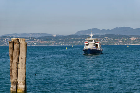 Ferry on Lake Garda in Sirmioneの写真素材