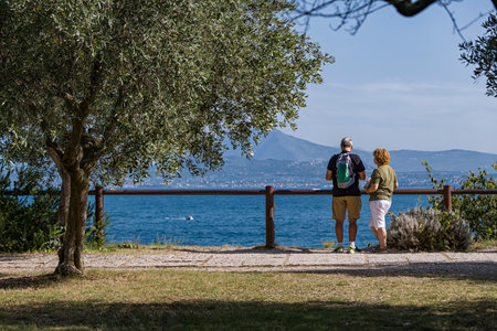Tourists on Lake Garda in Sirmioneの写真素材
