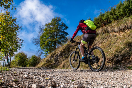 Mountain bike trekking in the alpsの写真素材