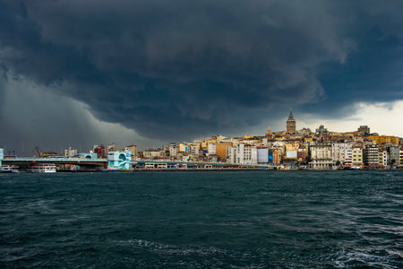 Rainstorm on Istanbul town in Galata areaの写真素材