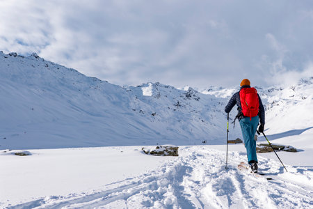 Ski mountaineering scene in the Italian alpsの写真素材