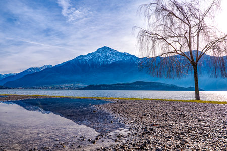 inter landscape of Lake Como from Domaso beachの写真素材
