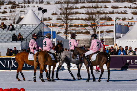 St. Moritz - January 28, 2024: Game actions and awards ceremony at the Snow Polo World Cup St.Moritz 2024 finalsのeditorial素材