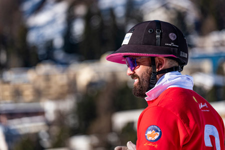 St. Moritz - January 28, 2024: Game actions and awards ceremony at the Snow Polo World Cup St.Moritz 2024 finalsのeditorial素材