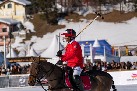 St. Moritz - January 28, 2024: Game actions and awards ceremony at the Snow Polo World Cup St.Moritz 2024 finalsのeditorial素材