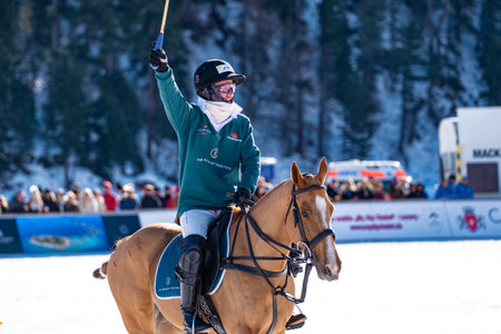 St. Moritz - January 28, 2024: Game actions and awards ceremony at the Snow Polo World Cup St.Moritz 2024 finalsのeditorial素材