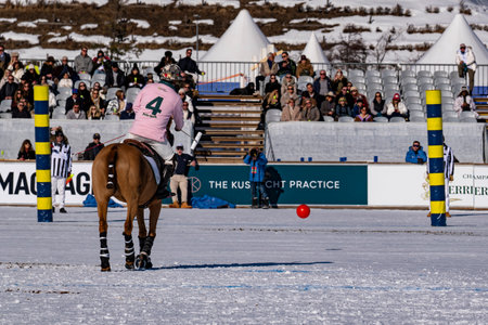 St. Moritz - January 28, 2024: Game actions and awards ceremony at the Snow Polo World Cup St.Moritz 2024 finalsのeditorial素材