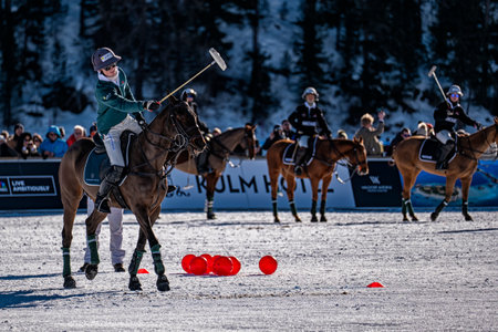 St. Moritz - January 28, 2024: Game actions and awards ceremony at the Snow Polo World Cup St.Moritz 2024 finalsのeditorial素材