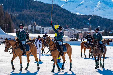 St. Moritz - January 28, 2024: Game actions and awards ceremony at the Snow Polo World Cup St.Moritz 2024 finalsのeditorial素材
