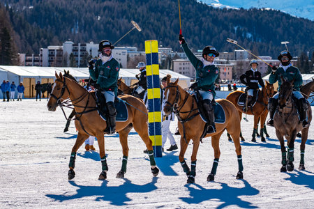 St. Moritz - January 28, 2024: Game actions and awards ceremony at the Snow Polo World Cup St.Moritz 2024 finalsのeditorial素材