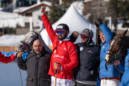 St. Moritz - January 28, 2024: Game actions and awards ceremony at the Snow Polo World Cup St.Moritz 2024 finalsのeditorial素材